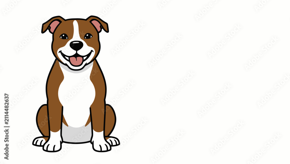 Fototapeta premium Happy Cartoon Puppy Sitting Isolated on White.