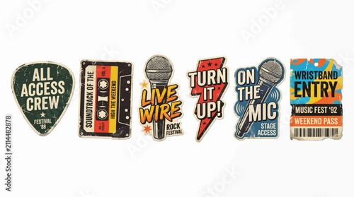 Music Festival and Concert Stickers Vector Collection