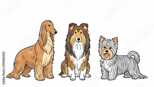 Three Cute Dogs Illustration Set.