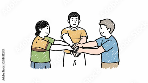 Three People Joining Hands in Teamwork.