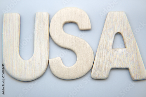 Quadro su tela "United States of America" ​​sign made of wooden letters.