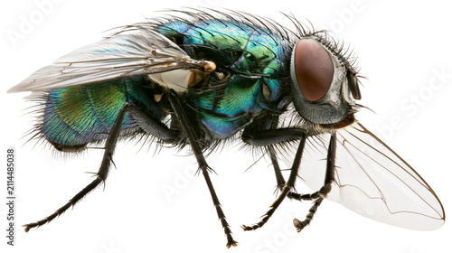 Obraz na płótnie Green bottle fly with iridescent body and wings