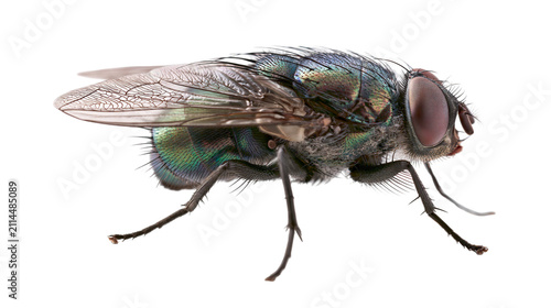 Fotografía Detailed macro view of a metallic green fly with iridescent wings