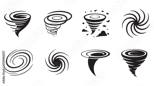 Spiral shapes and vortex illustrations black and white vector graphics