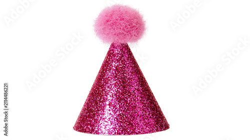 Bild auf Leinwand Sparkling pink party hat with fluffy pom pom