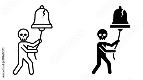фотографія Grim Reaper's Call: A skeletal figure, embodying the Grim Reaper, holds a cracked bell, a stark symbol of impending doom and finality