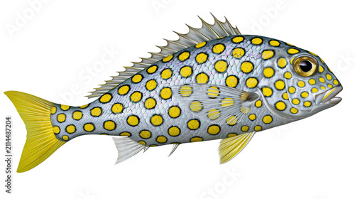 Quadro su tela Spotted fish with yellow circles and fins
