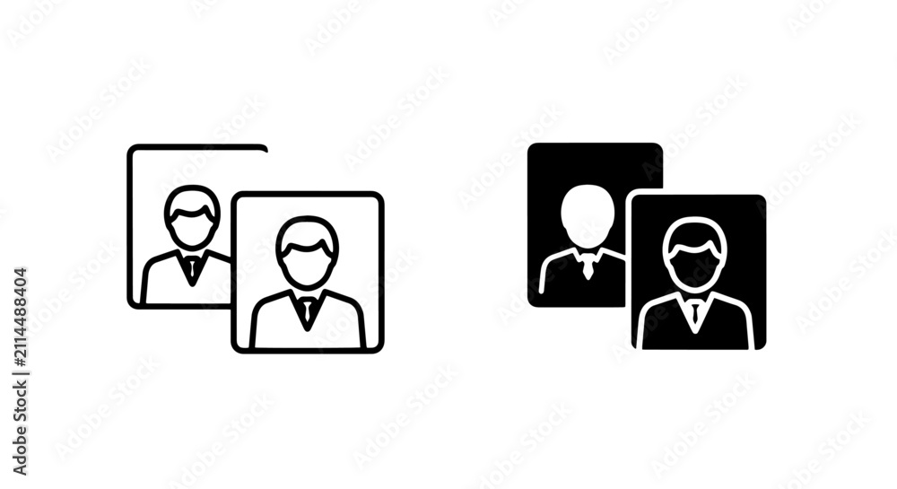 Fototapeta premium Staff portrait icons set outline and solid styles with portrait