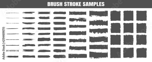 Photography Various grunge brush stroke samples with different shapes and edge styles are displayed in a collection