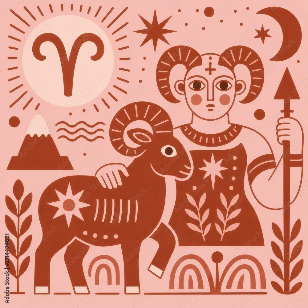 Fototapeta premium Aries zodiac symbol with a ram and a human-like figure.