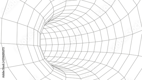 Abstract 3D tunnel. Vector wormhole. Path from grid.