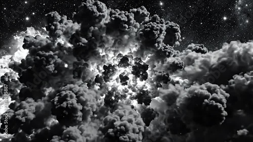 Black and White Space Explosion Shockwave - A dramatic black and white depiction of a massive explosion in outer space, with a bright shockwave emanating from the center.