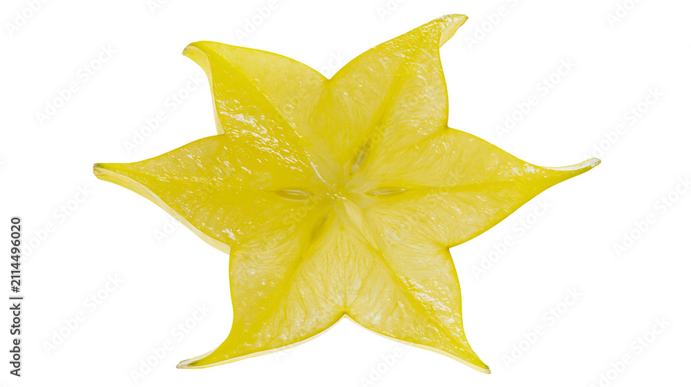Fototapeta premium Star fruit slice with visible seeds and juicy texture