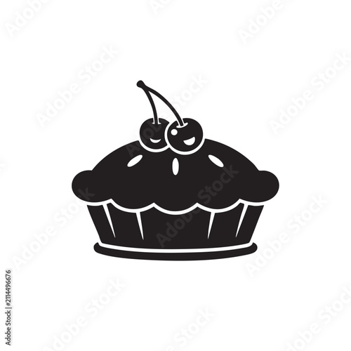 Black cupcake with cherries on top