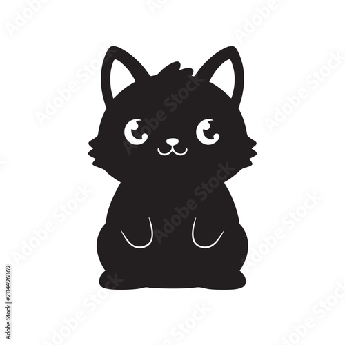 Cute black cartoon cat with big eyes