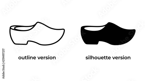 Fotografie Wooden Shoe Designs: A clear visual representation showcasing both the outline and silhouette versions of a traditional wooden shoe, highlighting its iconic shape and simplicity