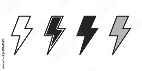 Lightning bolt icon set. Electric icon vector. Power icon. Energy sign. Thunderbolt, blitz lightning strike sign.
