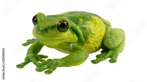 Cuadro en lienzo Green tree frog with yellow spots on white