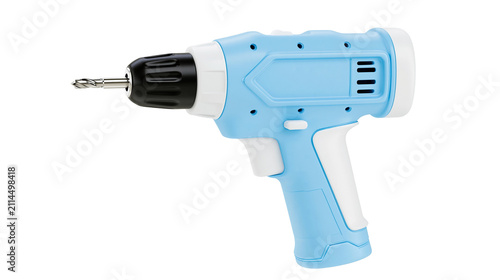 Foto Blue and white cordless electric drill with metal bit