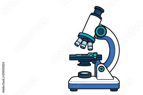 Colorful cartoon microscope on blue base