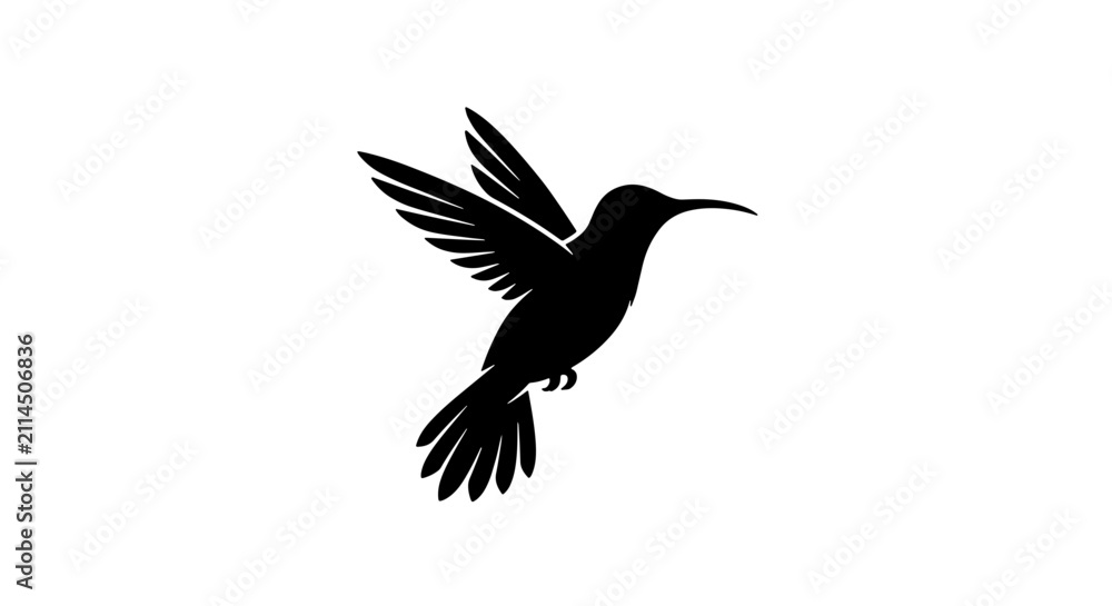 Fototapeta premium Hummingbird Silhouette Vector, Delicate Bird in Flight, Minimalist Avian Icon, Elegant Wildlife Symbol, Nature Graphic