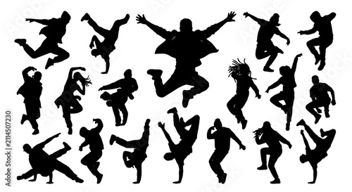 Картината върху платно Dynamic Breakdance Silhouettes, Hip Hop Dancers Collection, Urban Street Dance M