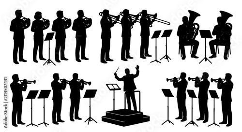 Canvas Print Orchestra Silhouette Collection: Brass and Woodwind Musicians, Conductor, Musica