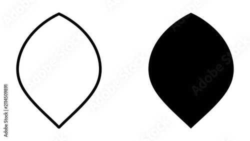 Foto Symmetrical Petal Shapes: Two abstract petal-like shapes, one outlined in black on a white background and the other a solid black silhouette, represent balance and duality in design