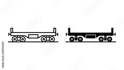 Foto Flat Car Icons: Two stylized flat car icons, one outlined and one filled, represent rail transport and cargo loading