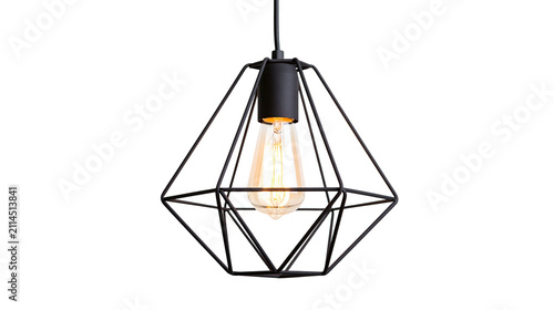 Obraz na plátně Black geometric pendant light with Edison bulb