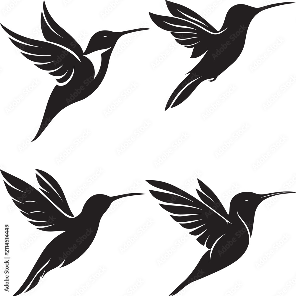 Obraz premium Hummingbird logo silhouette vector collection set for nature brand, bird flying icon design set