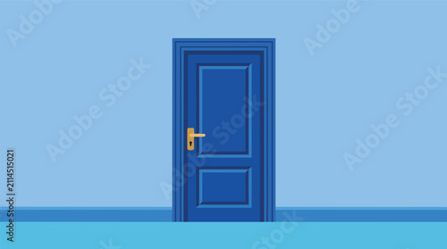 Blue door minimalist entrance concept modern flat vector illustration for real estate marketing and interior design branding