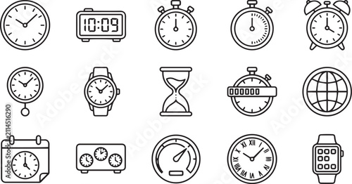 Obraz na plátně Set of hand drawn sketch style clock and time measurement icons isolated on a pl