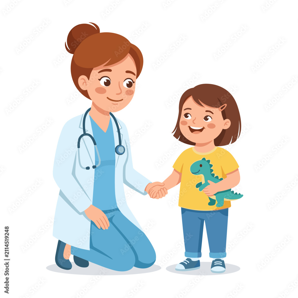 Obraz premium Female doctor with Down syndrome patient smiling and holding hands