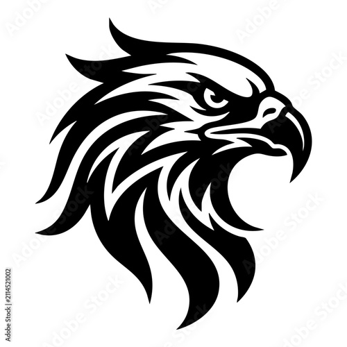 Vintage Black Eagle Head Tribal Tattoo Vector Illustration with Feather Wings Wild Bird Mascot Logo Symbol Design