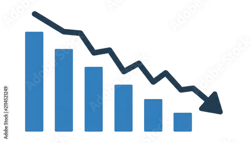 Blue bar chart showing a downward trend with a falling arrow icon