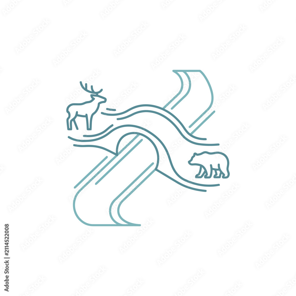 Fototapeta premium Wildlife habitat and ecological river crossing icon.