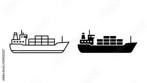 фотографія Cargo Ship Icon Set: A minimalist collection showcasing a cargo ship in both outline and silhouette, symbolizing global trade and maritime logistics