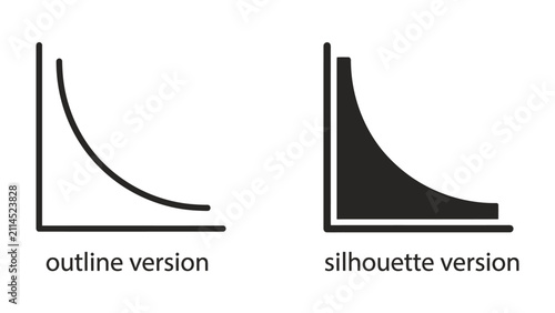 Fotografie Graph Icons: Outline and Silhouette versions of a graph illustrating a descending curve, useful for representing data, trends, or statistical information