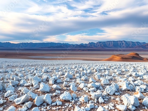 A vast expanse of pumice stone stretches out across the desert landscape, Catamarca, rocky terrain