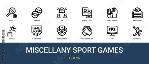 Foto Set of 12 outline web Miscellany Sport Games icons such as handball, fps, arm wr