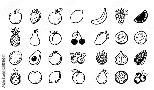 Chalk Drawing Fruit Doodle Icons Hand Sketched Food Collection Vector Illustration