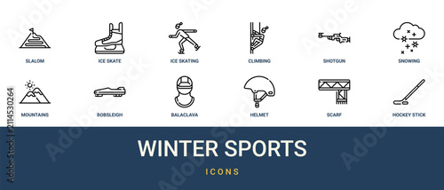 Bild auf Leinwand Set of 12 outline web Winter Sports icons such as hockey stick, scarf, helmet, b