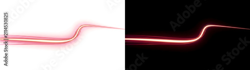 Red glowing light streak rising in a smooth step shaped speed line ideal for dynamic banners PNG, Transparent and Black Background Versions for design use