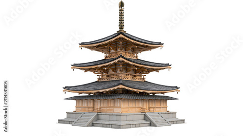 Cuadro en lienzo Japanese wooden pagoda with tiered roofs and stone base