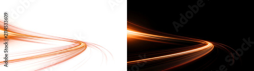 Abstract orange glowing light trail curving across dark background ideal for technology banners PNG, Transparent and Black Background Versions for design projects