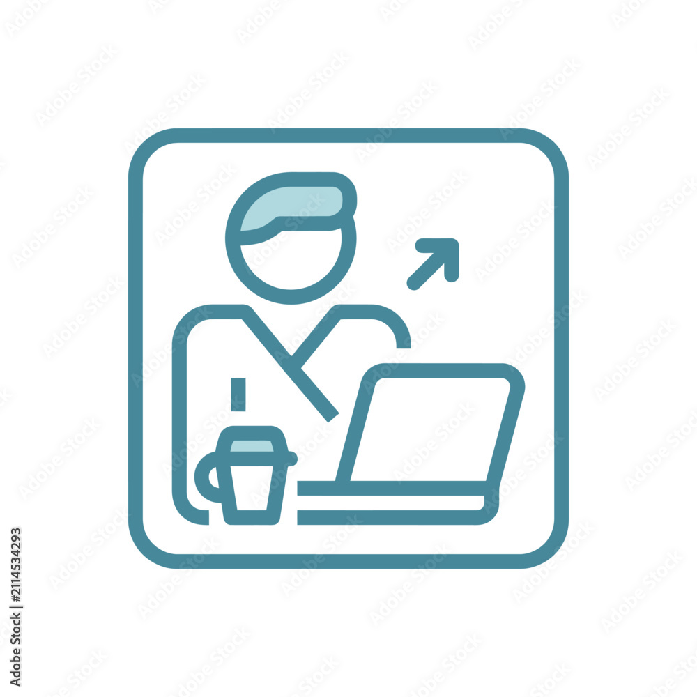 Fototapeta premium Professional worker with laptop icon for career growth.