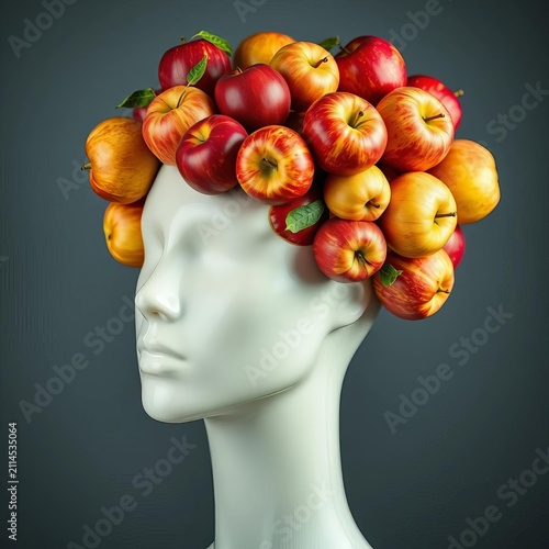 Crunchy, juicy apples fill the mannequin head, ideal for healthy snacking and nutrition concepts, health, snack