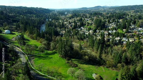 US, Oregon, West Linn, 2026-03-21 - Drone view of the Tualatin River, in Summer
