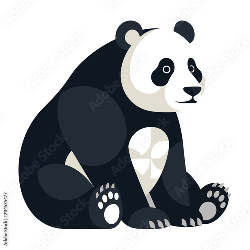 Cute panda bear sitting on ground looking right